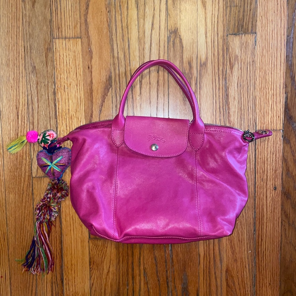 Authentic Longchamp Le Pliage Pink Leather Handbag